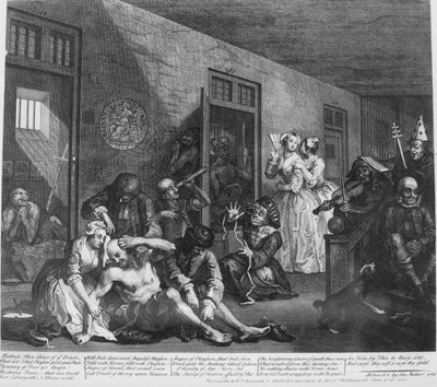 Ein Wüstling, Platte 8, Im Irrenhaus von William Hogarth